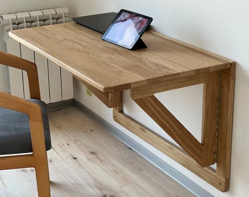 202407 Mesa de parede de carvalho Mesa de trabalho dobrável para escritório Edifício de escritórios Impressão queimada