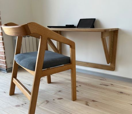 202407 Mesa de parede de carvalho Mesa de trabalho dobrável para escritório Edifício de escritórios Impressão queimada