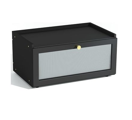 Pacote-presente 2 camadas Grande caixa de pão preto de bambu moderna Caixa de armazenamento de pão de madeira com janela