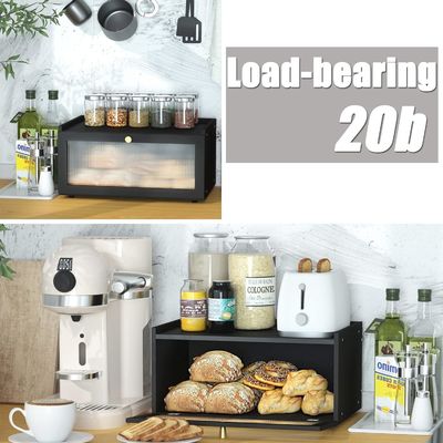 Pacote-presente 2 camadas Grande caixa de pão preto de bambu moderna Caixa de armazenamento de pão de madeira com janela