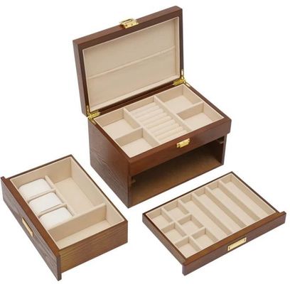 3 camadas feitas à mão Cristal Bloqueio Jóias Organizador Case para brincos Anéis Colar relógio