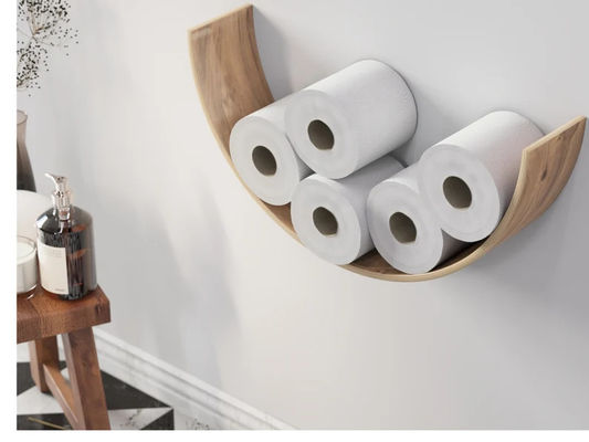 Carregador de papel higiénico Prateleira de madeira WC Roll de carvalho Armazenamento de parede Monte de rolos flutuantes queimando