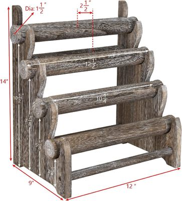 Madeira 4 Nível Bandeira de jóias Display Stand Organizador Detentor Armazenamento doméstico 12 W x 9 D x 14 H