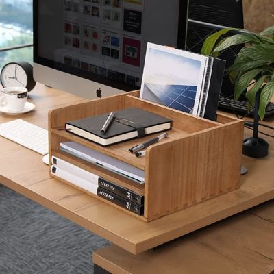 Organizador de bandeja de armazenamento de pasta de arquivos de desktop de madeira