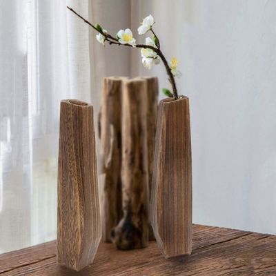 Decorações de interiores Vaso de madeira com design artesanal e suporte de vidro de cores puras