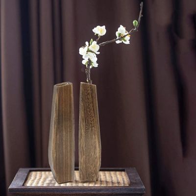 Decorações de interiores Vaso de madeira com design artesanal e suporte de vidro de cores puras
