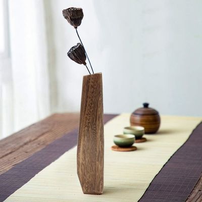 Decorações de interiores Vaso de madeira com design artesanal e suporte de vidro de cores puras