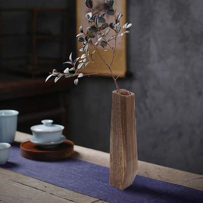 Decorações de interiores Vaso de madeira com design artesanal e suporte de vidro de cores puras