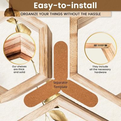 Conjunto de 5 prateleiras flutuantes hexagonais com design personalizado e quadro fotográfico