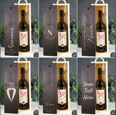 Caixa de vinho de madeira feita à mão com gravura a laser personalizada e tampa deslizante personalizada