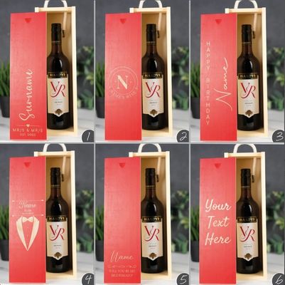 Caixa de vinho de madeira feita à mão com gravura a laser personalizada e tampa deslizante personalizada