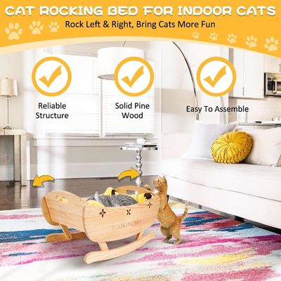 Cama de gato de madeira elevada com esteira macia removível Cama de balanço Cama elevada de treinamento de cães