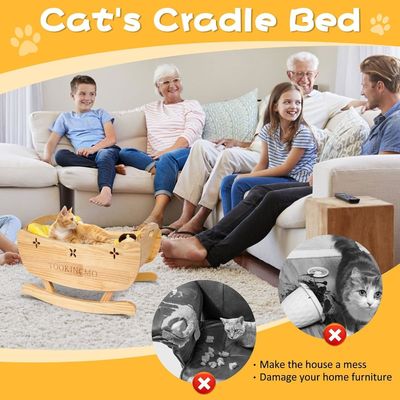 Cama de gato de madeira elevada com esteira macia removível Cama de balanço Cama elevada de treinamento de cães