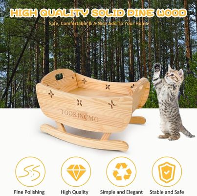 Cama de gato de madeira elevada com esteira macia removível Cama de balanço Cama elevada de treinamento de cães