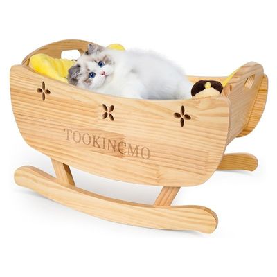 Cama de gato de madeira elevada com esteira macia removível Cama de balanço Cama elevada de treinamento de cães