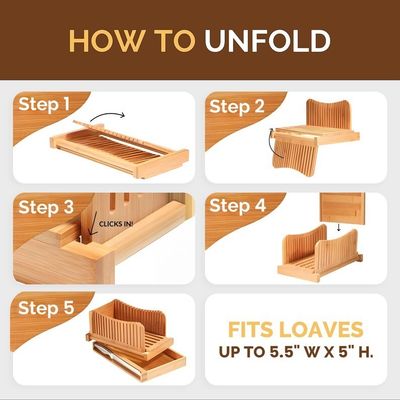 Máquina de cortar pão de madeira doméstica com faca 3 opções de espessura Ferramenta de cortar bambu dobrável
