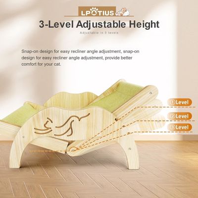 202407 Lounger aconchegante de gato interior Cadeira de gato de madeira ajustável com impressão com laser