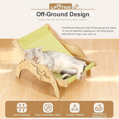 202407 Lounger aconchegante de gato interior Cadeira de gato de madeira ajustável com impressão com laser