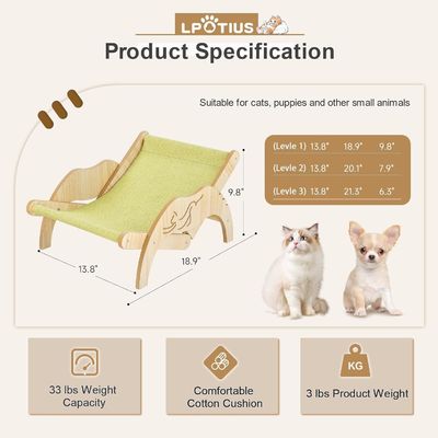 202407 Lounger aconchegante de gato interior Cadeira de gato de madeira ajustável com impressão com laser