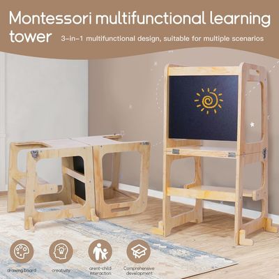 Logotipo personalizado Aceitável de madeira para bebê Ajustável de altura Torre auxiliar para aprendizagem de cozinha