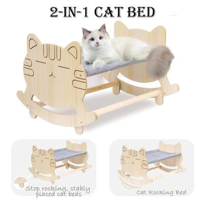 Maca para gato com duas tampas removíveis e quadro de madeira elevado Logotipo personalizado aceitável