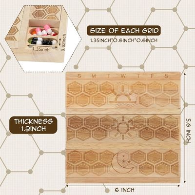 Compacto de madeira Organizador de pílulas semanais Portador Dispensador diário Dispensador de pílulas Dispensador de pílulas