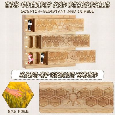 Compacto de madeira Organizador de pílulas semanais Portador Dispensador diário Dispensador de pílulas Dispensador de pílulas