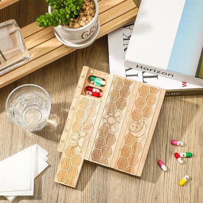 Compacto de madeira Organizador de pílulas semanais Portador Dispensador diário Dispensador de pílulas Dispensador de pílulas