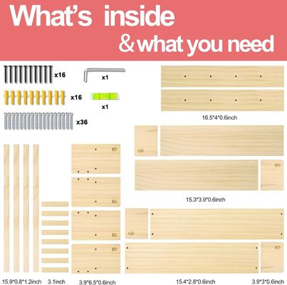 Gavetas de madeira Estante de livros de madeira natural Estantes montados na parede para armazenamento de decoração de berçário