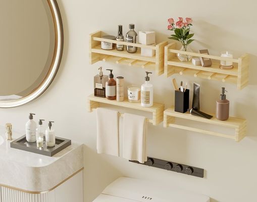 Gavetas de madeira Estante de livros de madeira natural Estantes montados na parede para armazenamento de decoração de berçário