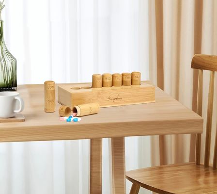 Caixa de pílulas de design ecológico para vitaminas pílulas e suplementos em caixa de bambu