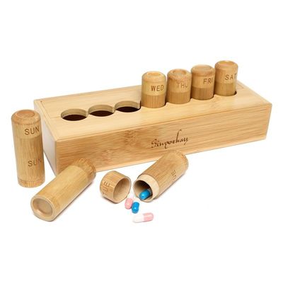 Caixa de pílulas de design ecológico para vitaminas pílulas e suplementos em caixa de bambu