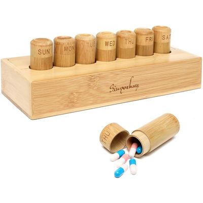 Caixa de pílulas de design ecológico para vitaminas pílulas e suplementos em caixa de bambu