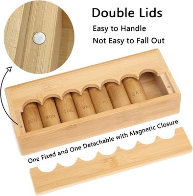 Caixa de pílulas de design ecológico para vitaminas pílulas e suplementos em caixa de bambu