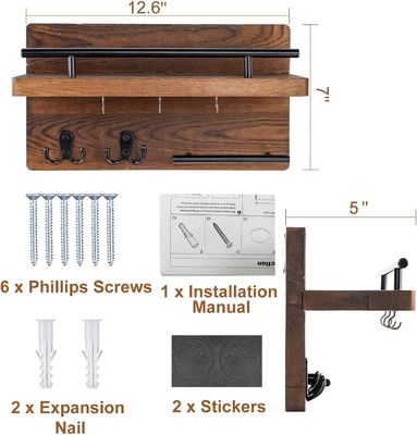 Paredes Prateleira de armazenamento de chaveira de madeira com 4 ganchos duplos Decoração rústica da entrada da fazenda