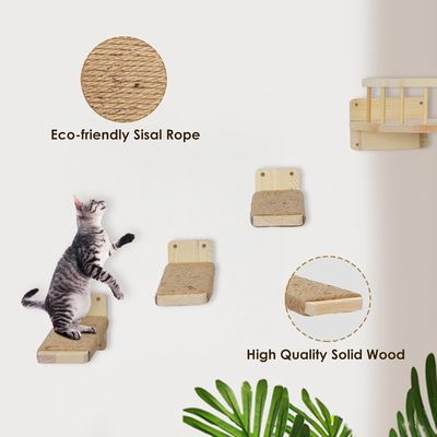 Mancha de cor Montado na parede Prateleiras e perchas de gato Design de madeira sustentável Montado na parede