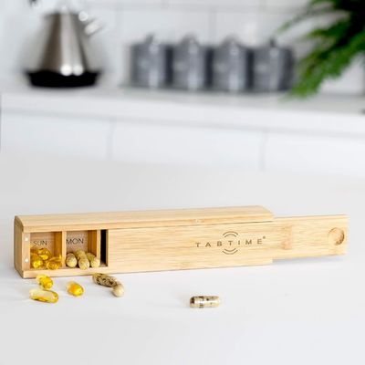 OEM/ODM aceitável Organizador de comprimidos de madeira personalizado de 7 dias para vitaminas e suplementos