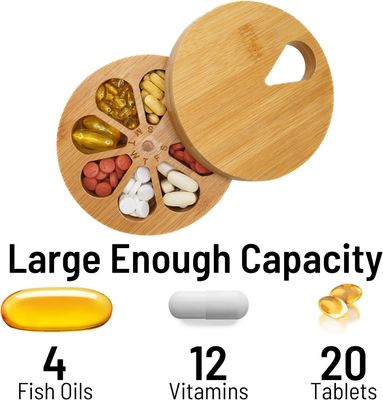 202405 Madeira Organizador de pílulas para viagens diárias e semanais e porta-pílulas Caixa de medicamentos vitamínicos
