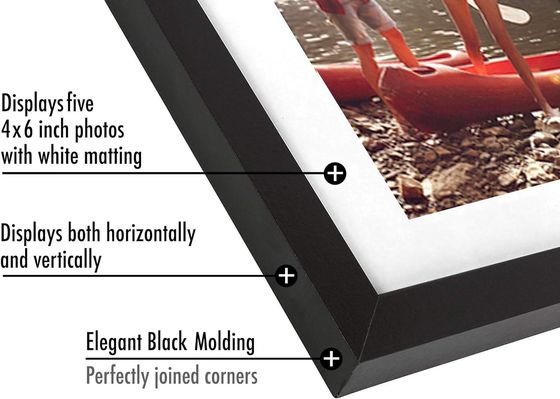 8X24 4X6 quadro fotográfico de madeira de engenharia preta com logotipo personalizado de vidro resistente a rupturas