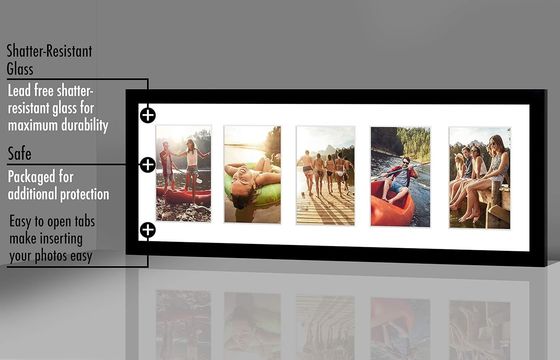 8X24 4X6 quadro fotográfico de madeira de engenharia preta com logotipo personalizado de vidro resistente a rupturas