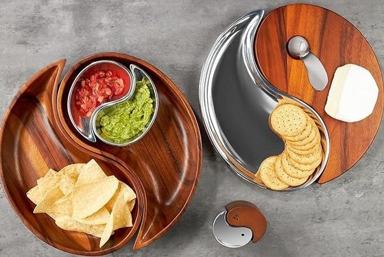 13 polegadas de madeira de acácia e liga de metal Cheese Board Set perfeito para entretenimento em casa