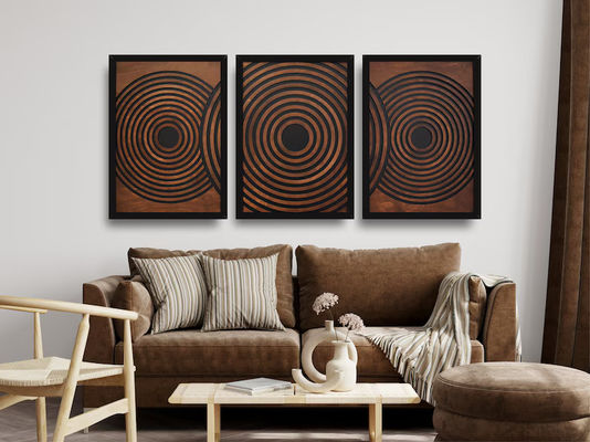 Supermercado deve ter conjunto de 3 grandes painéis de arte de parede de madeira emoldurados texturizados