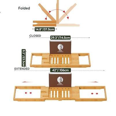 Caixa de banho de madeira expansível Caddy com porta-livros e telefone Logotipo personalizado aceitável