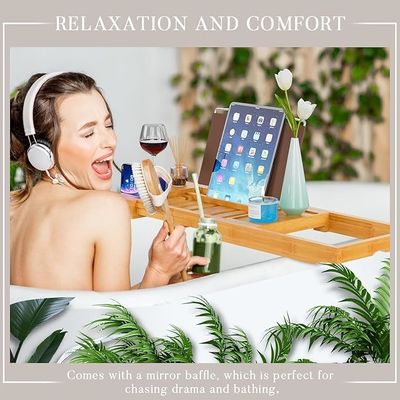 Caixa de banho de madeira expansível Caddy com porta-livros e telefone Logotipo personalizado aceitável