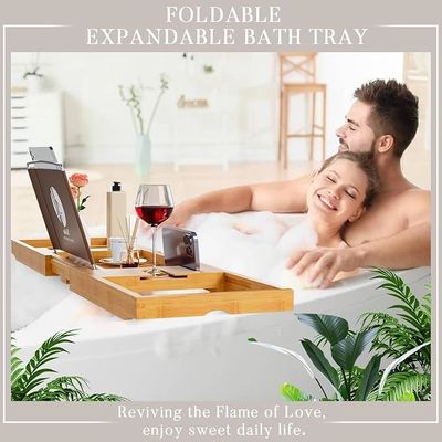 Caixa de banho de madeira expansível Caddy com porta-livros e telefone Logotipo personalizado aceitável