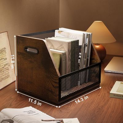 Caixa de armazenamento de discos de vinil marrom retrô para caixa de discos LP resistente e design funcional