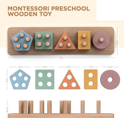 Pedido personalizado De forma e cor de madeira empilhador de sorteamento e empilhamento de brinquedos para bebê meninos e meninas