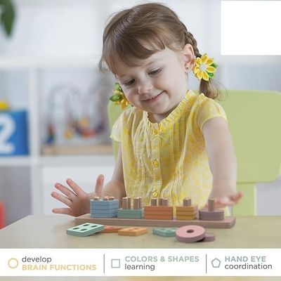 Pedido personalizado De forma e cor de madeira empilhador de sorteamento e empilhamento de brinquedos para bebê meninos e meninas