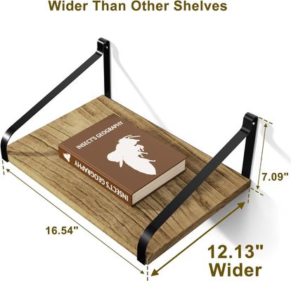 Modern Set Of 2 Carbonized Black Large Storage L16.5 X W12 Inch Rustica Madeira Parede Prateleiras Flutuantes