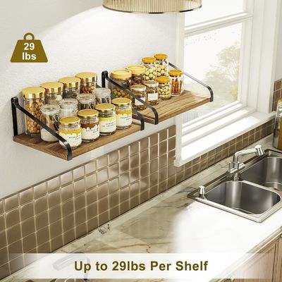 Modern Set Of 2 Carbonized Black Large Storage L16.5 X W12 Inch Rustica Madeira Parede Prateleiras Flutuantes